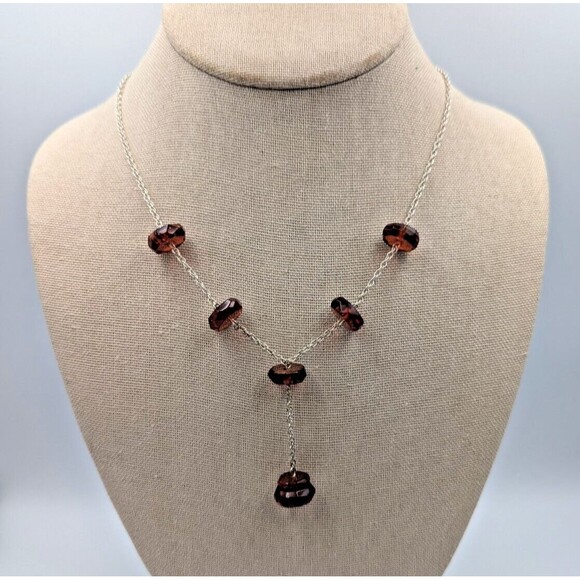 Sterling Silver 925 Baltic Amber Faceted Beads Stations Two Necklaces - Picture 7 of 16